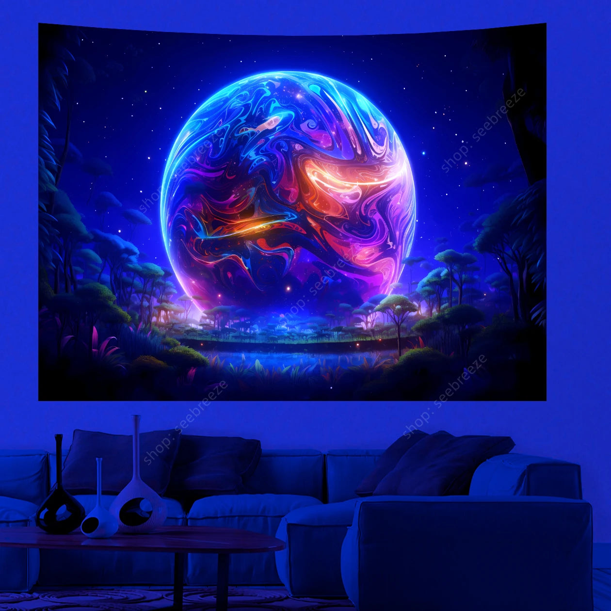 Galaxy Space Landscape UV Reactive Tapestries