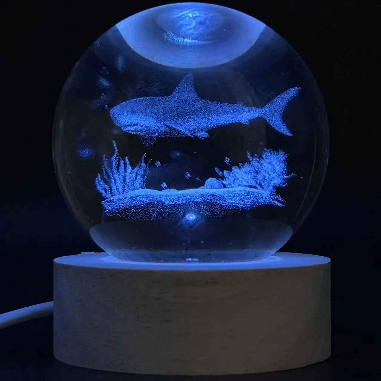 3D Ocean Shark Crystal Ball Laser carved nightlight