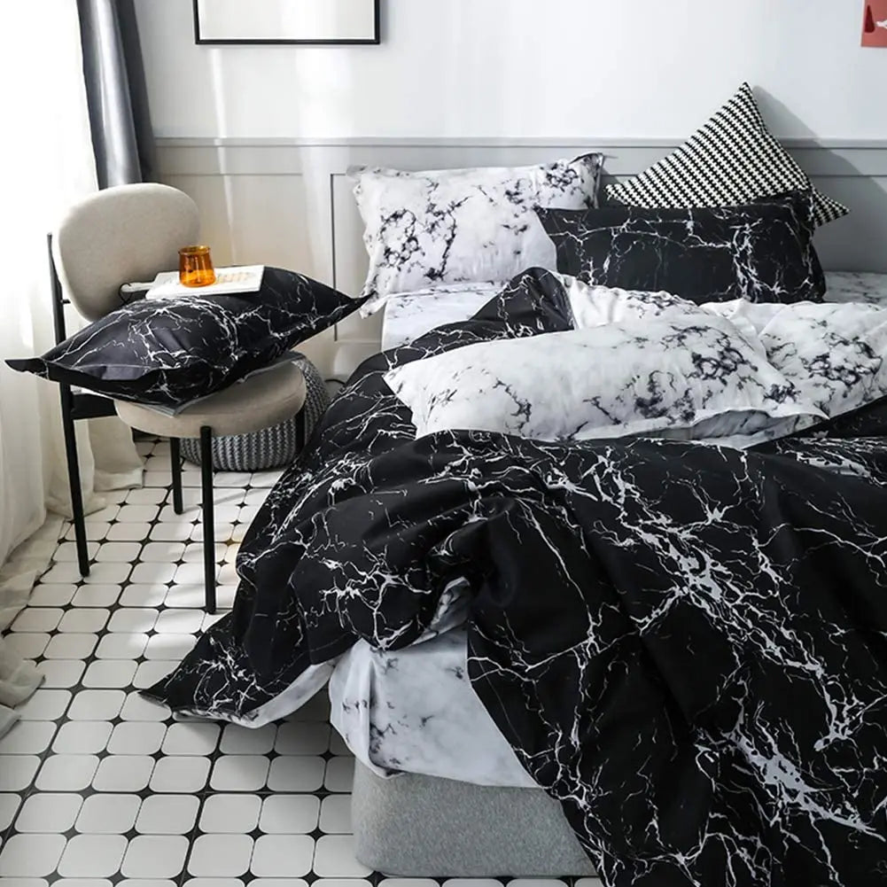 Black White Print Duvet Bed Set
