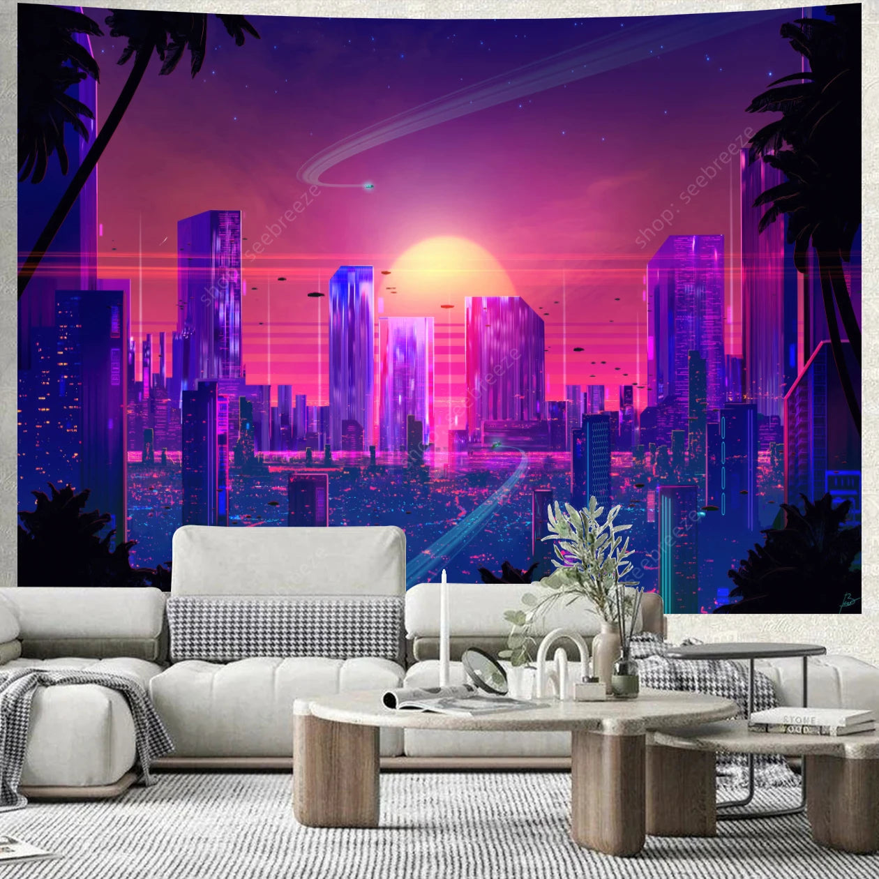 City Skyscrapers UV Reactive Tapestries