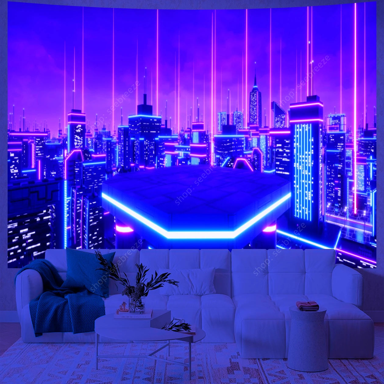 City Skyscrapers UV Reactive Tapestries