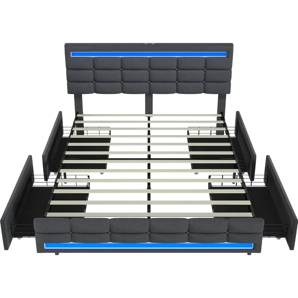 Cushy Bedframe with LED lights and charging station
