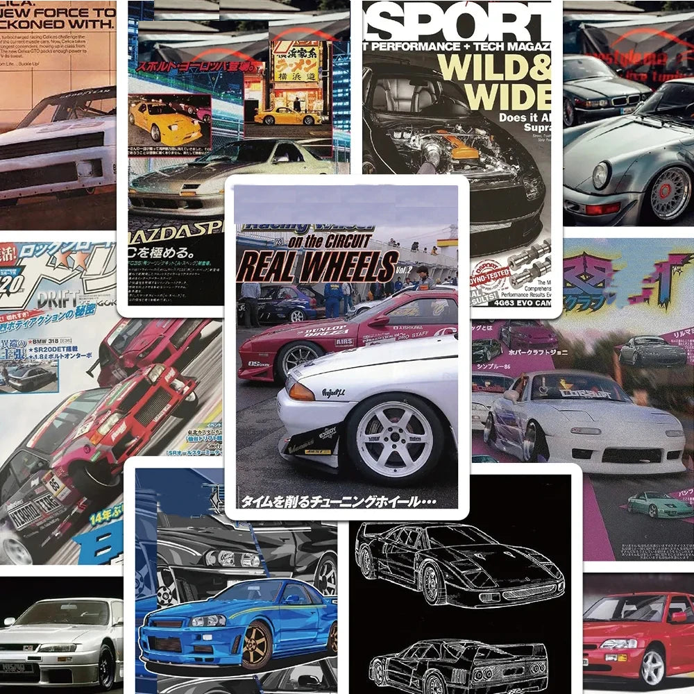 Retro Race Car Poster Stickers