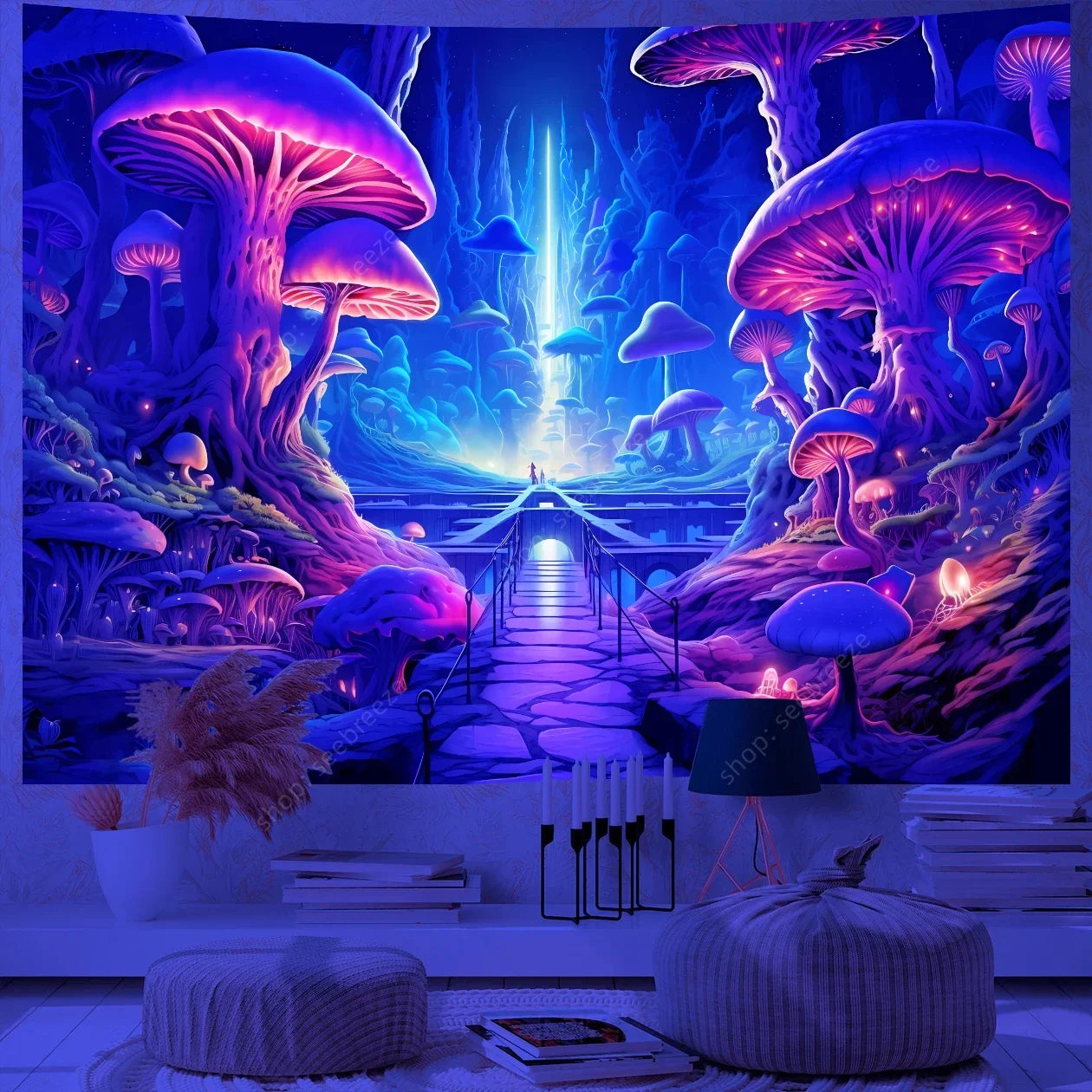 Fantasy Mushroom UV Reactive Tapestries