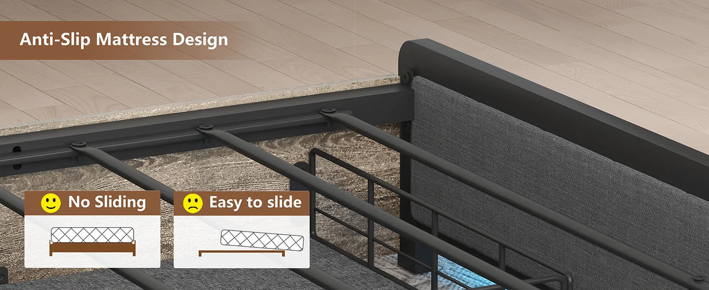 Bed Frame, with 4 Storage Drawers and Bookcase Headboard