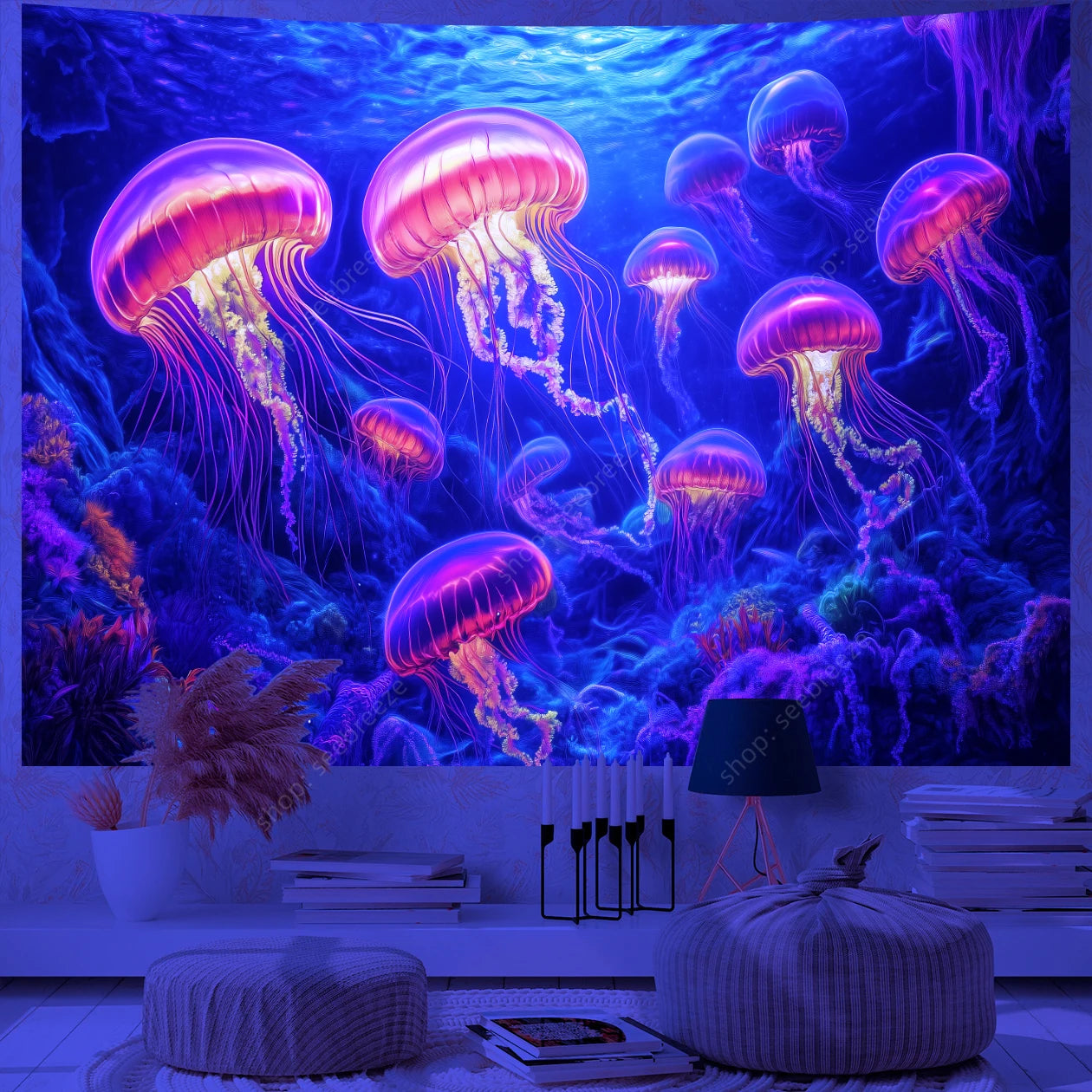Jellyfish UV Reactive Tapestries