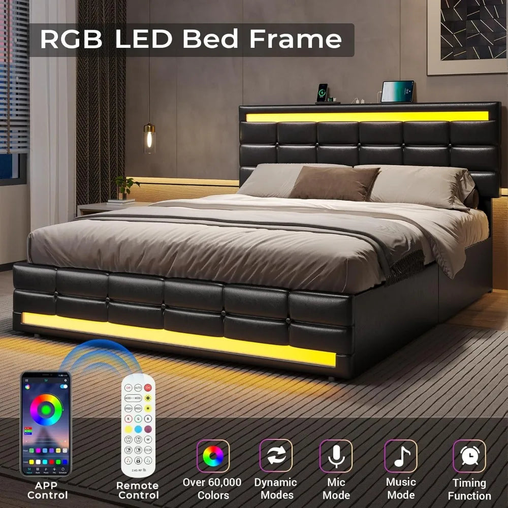 Cushy Bedframe with LED lights and charging station