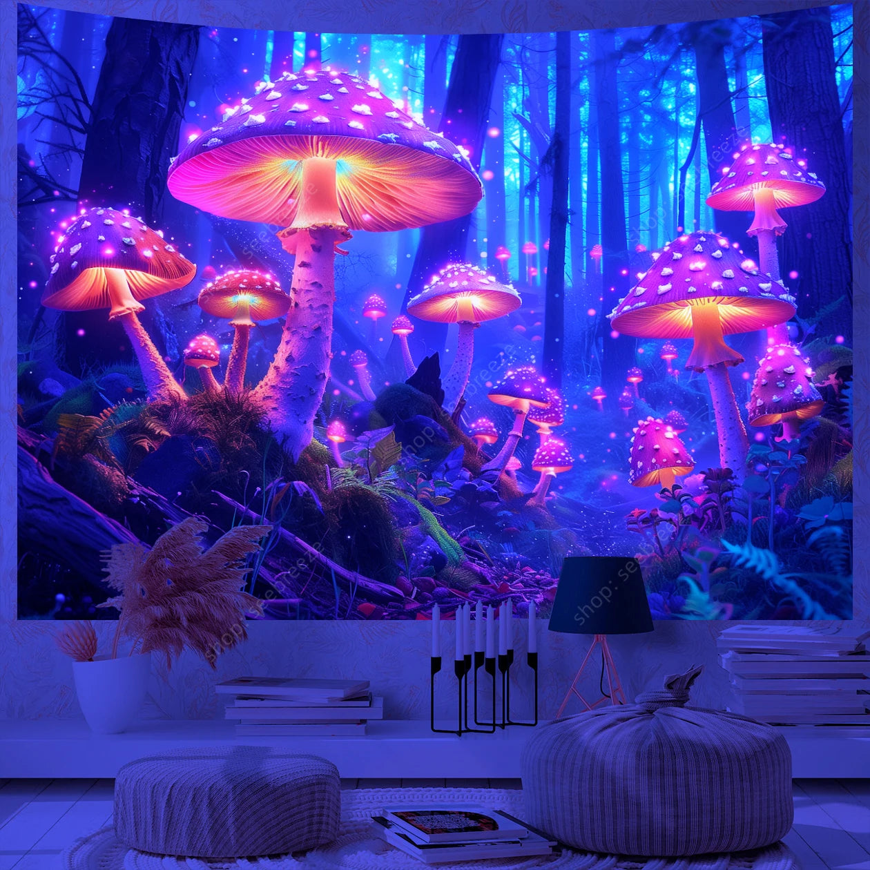 Fantasy Mushroom UV Reactive Tapestries