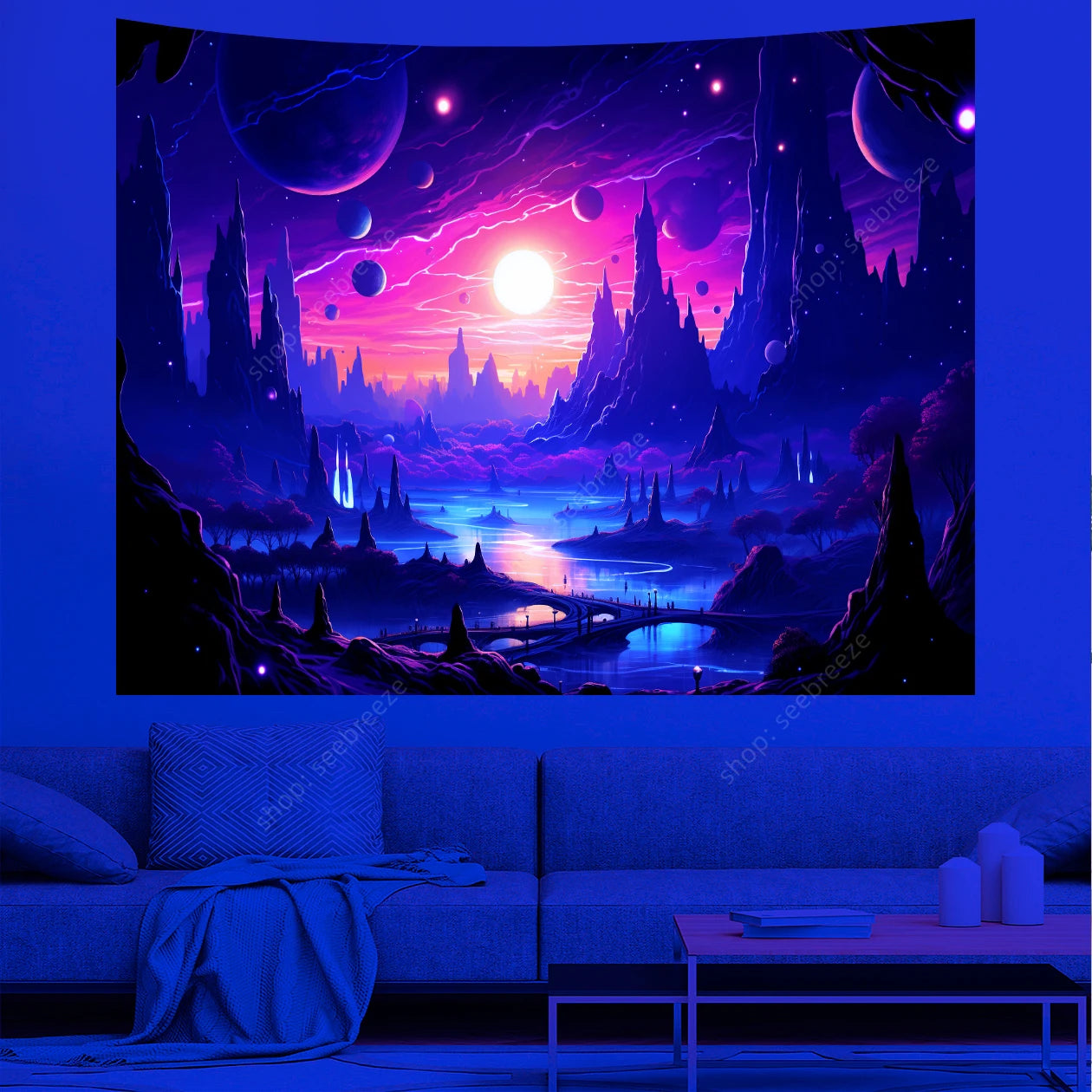 Galaxy Space Landscape UV Reactive Tapestries