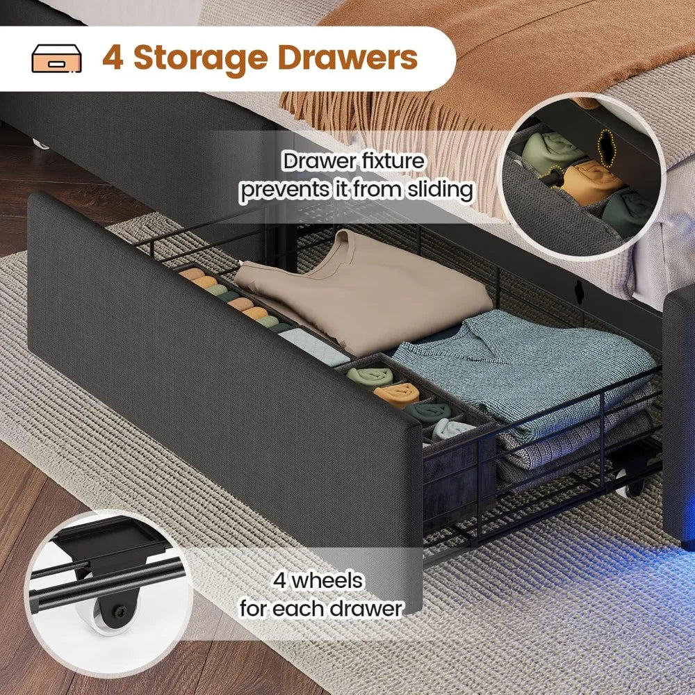 Bed Frame with Storage Headboard & 4 Drawers