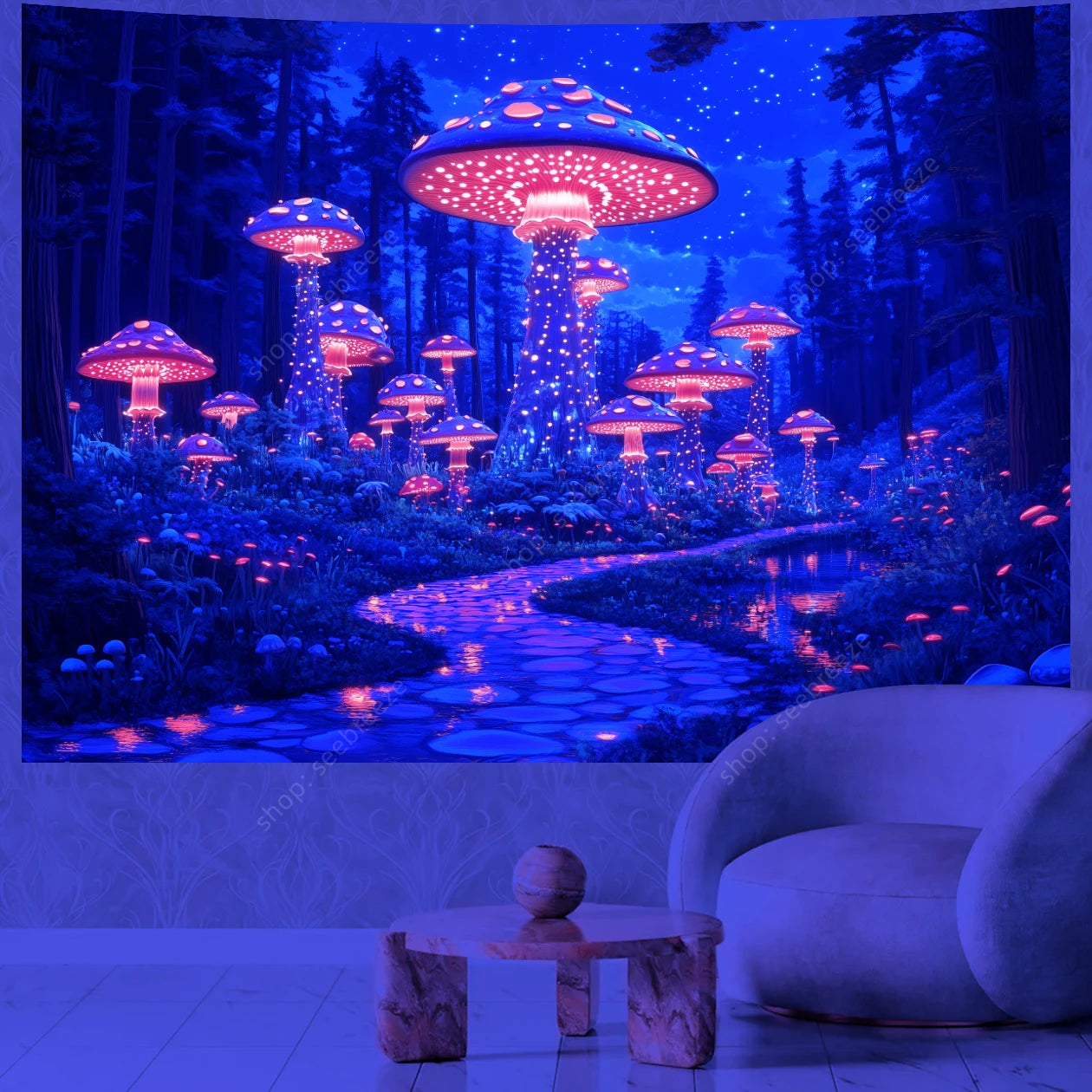Fantasy Mushroom UV Reactive Tapestries