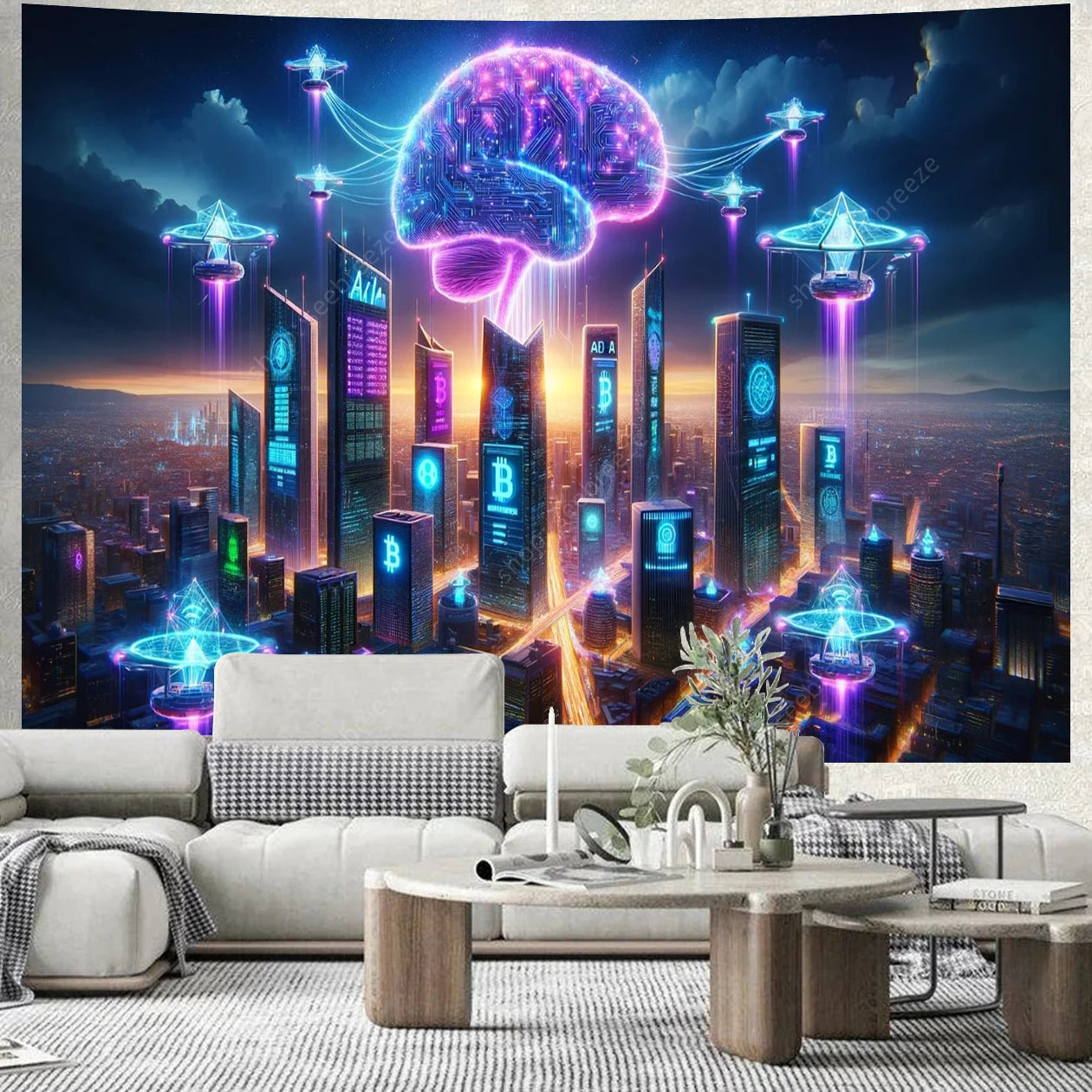City Skyscrapers UV Reactive Tapestries