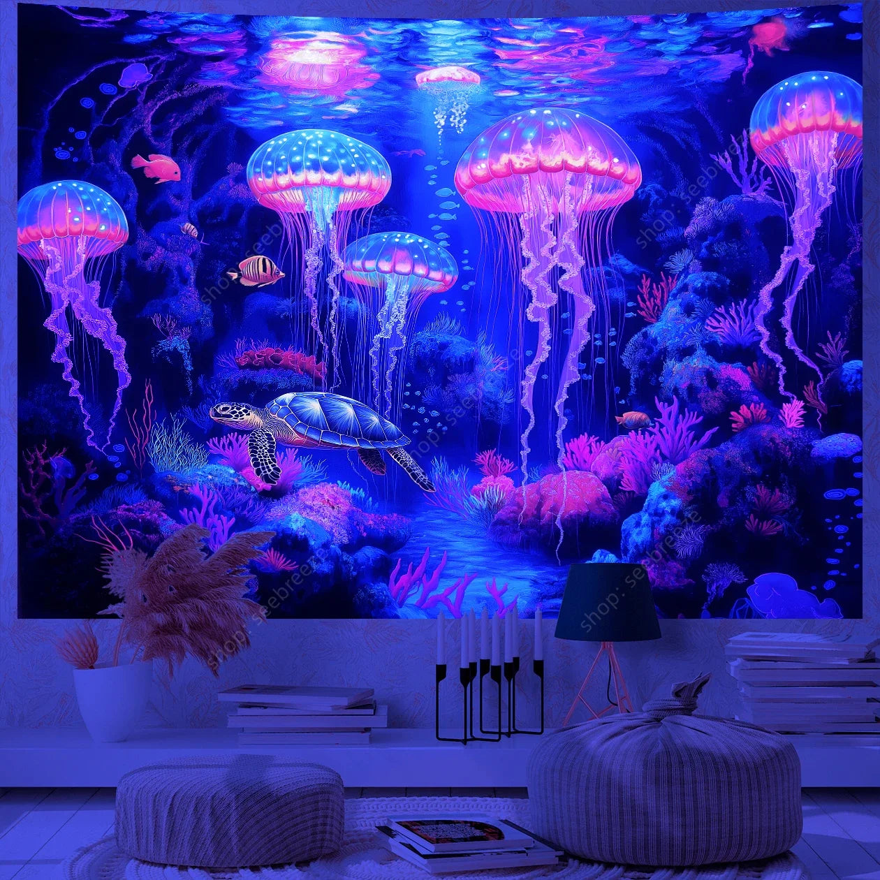 Jellyfish UV Reactive Tapestries
