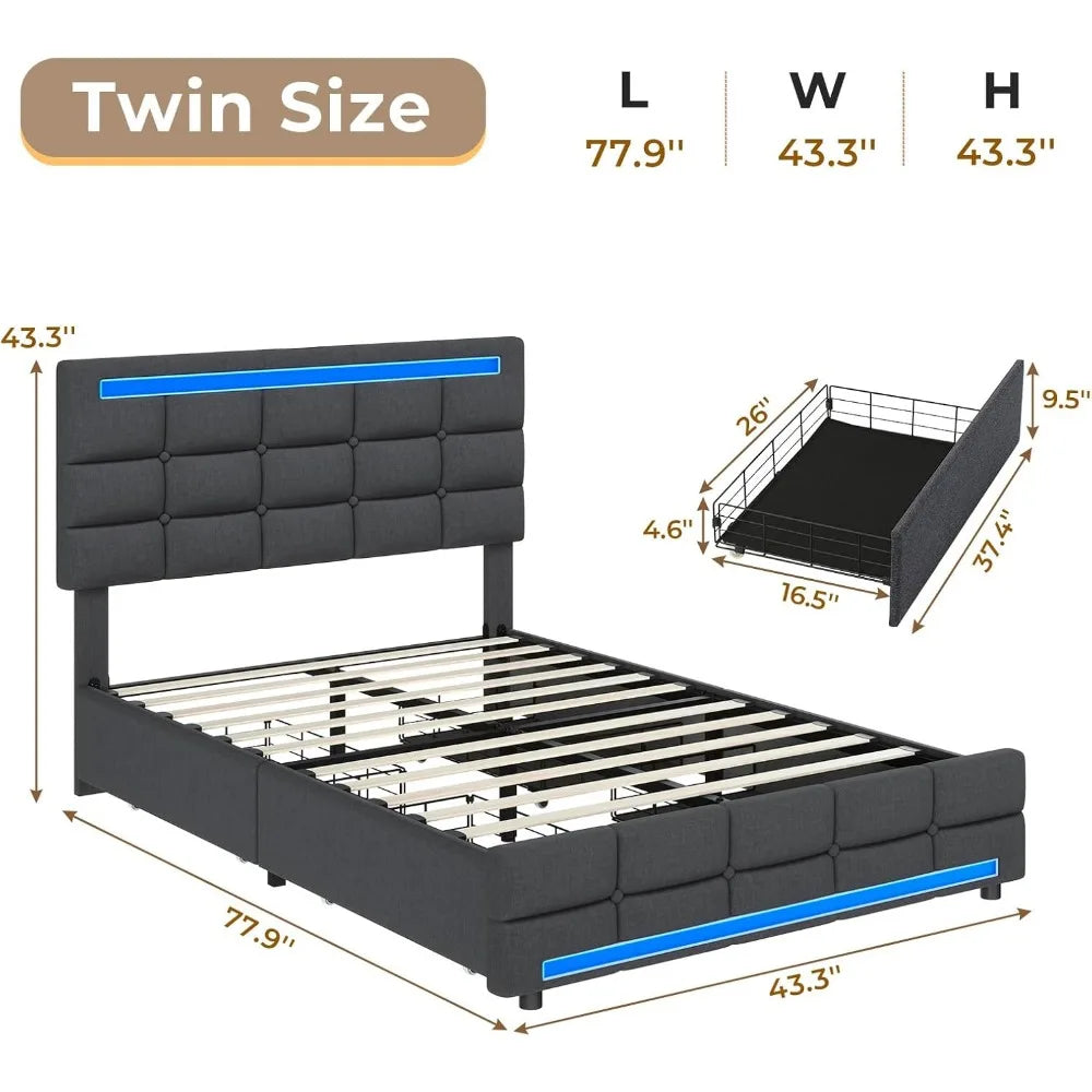 Cushy Bedframe with LED lights and charging station
