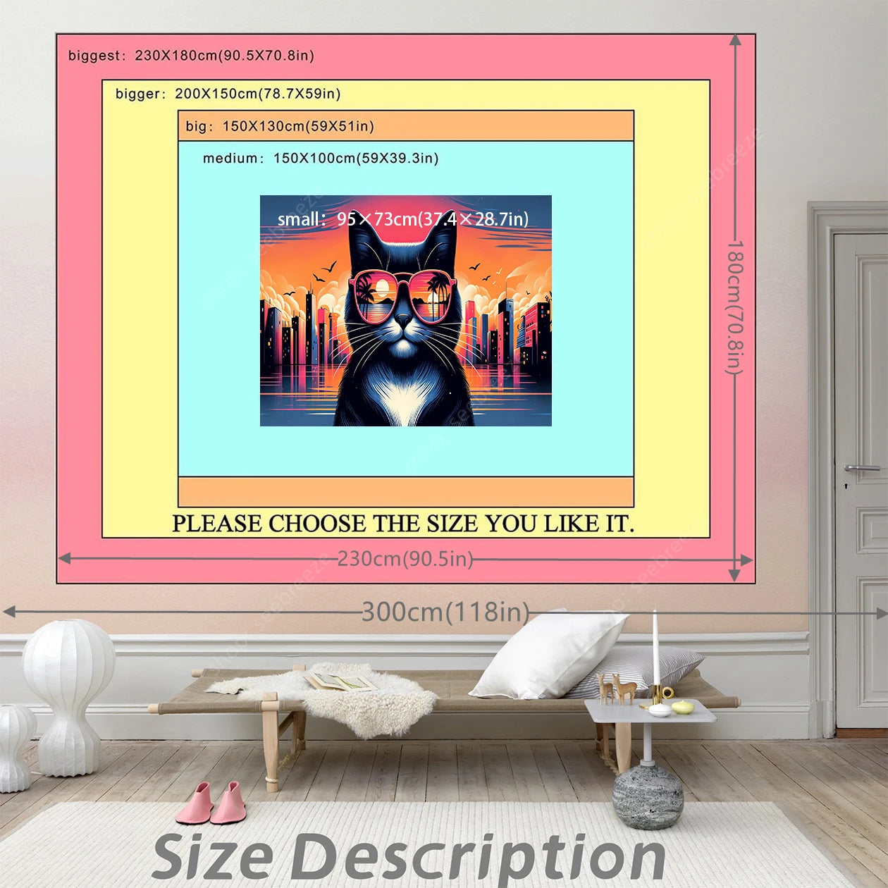 Psychedelic Cute Cat UV Reactive tapestry