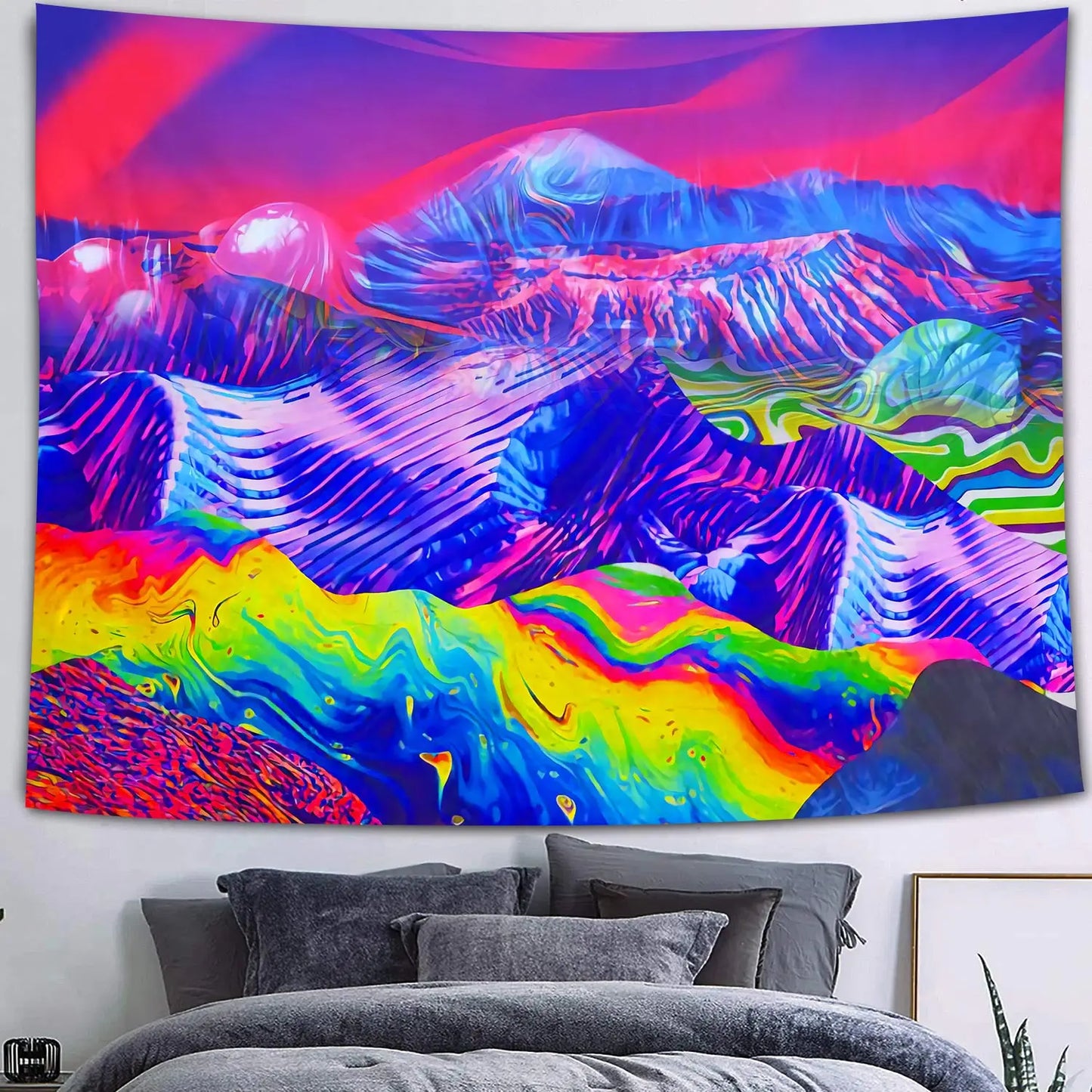 UV reactive cityscape tapestry