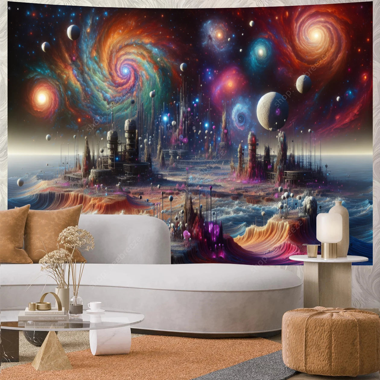 Galaxy Space Landscape UV Reactive Tapestries