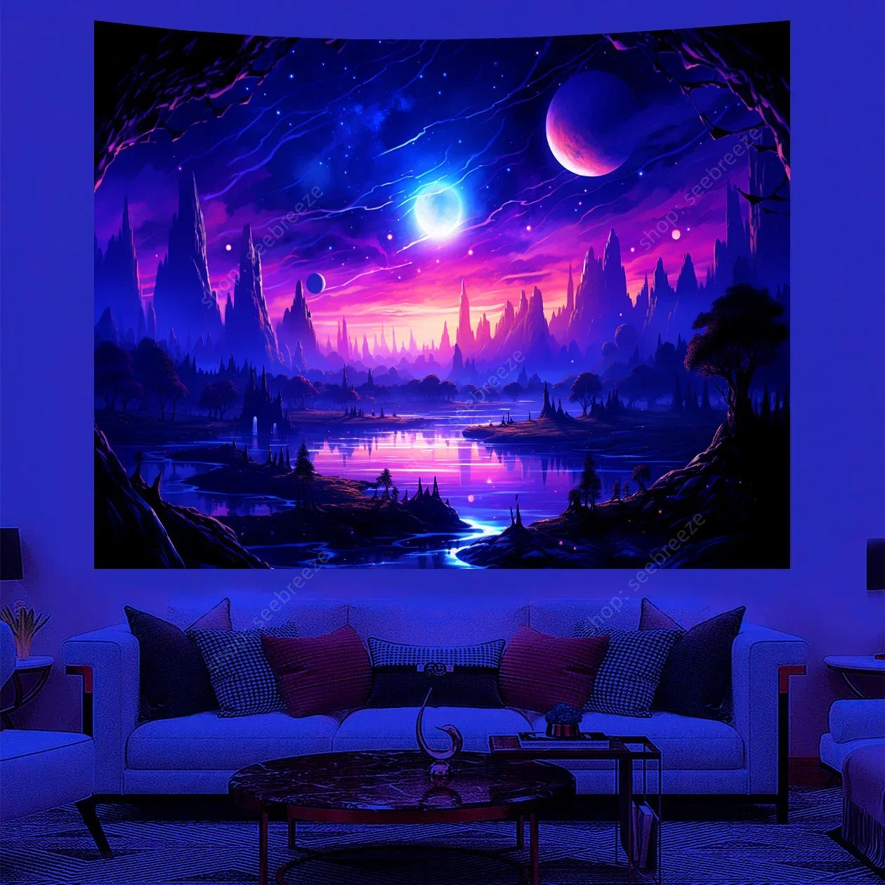 Galaxy Space Landscape UV Reactive Tapestries