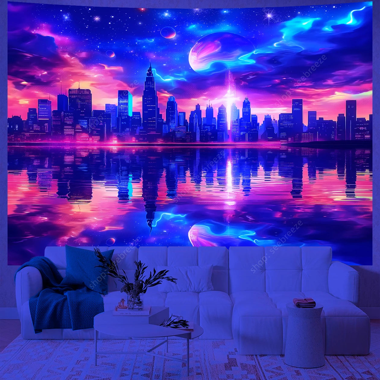 City Skyscrapers UV Reactive Tapestries