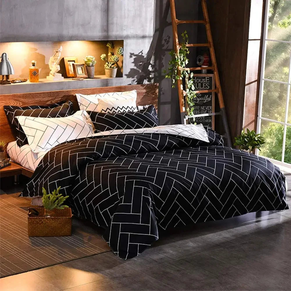 Black White Print Duvet Bed Set