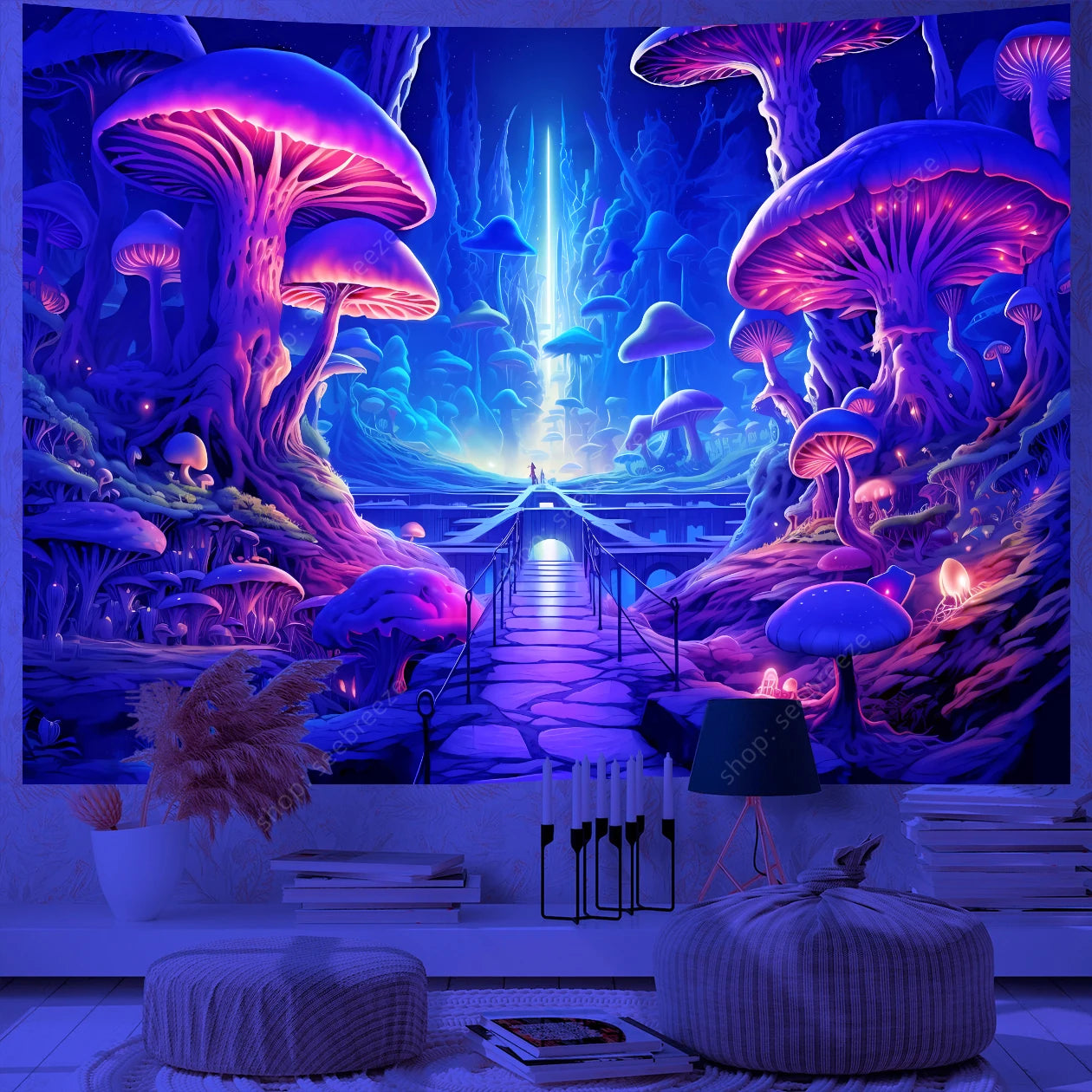 Fantasy Mushroom UV Reactive Tapestries