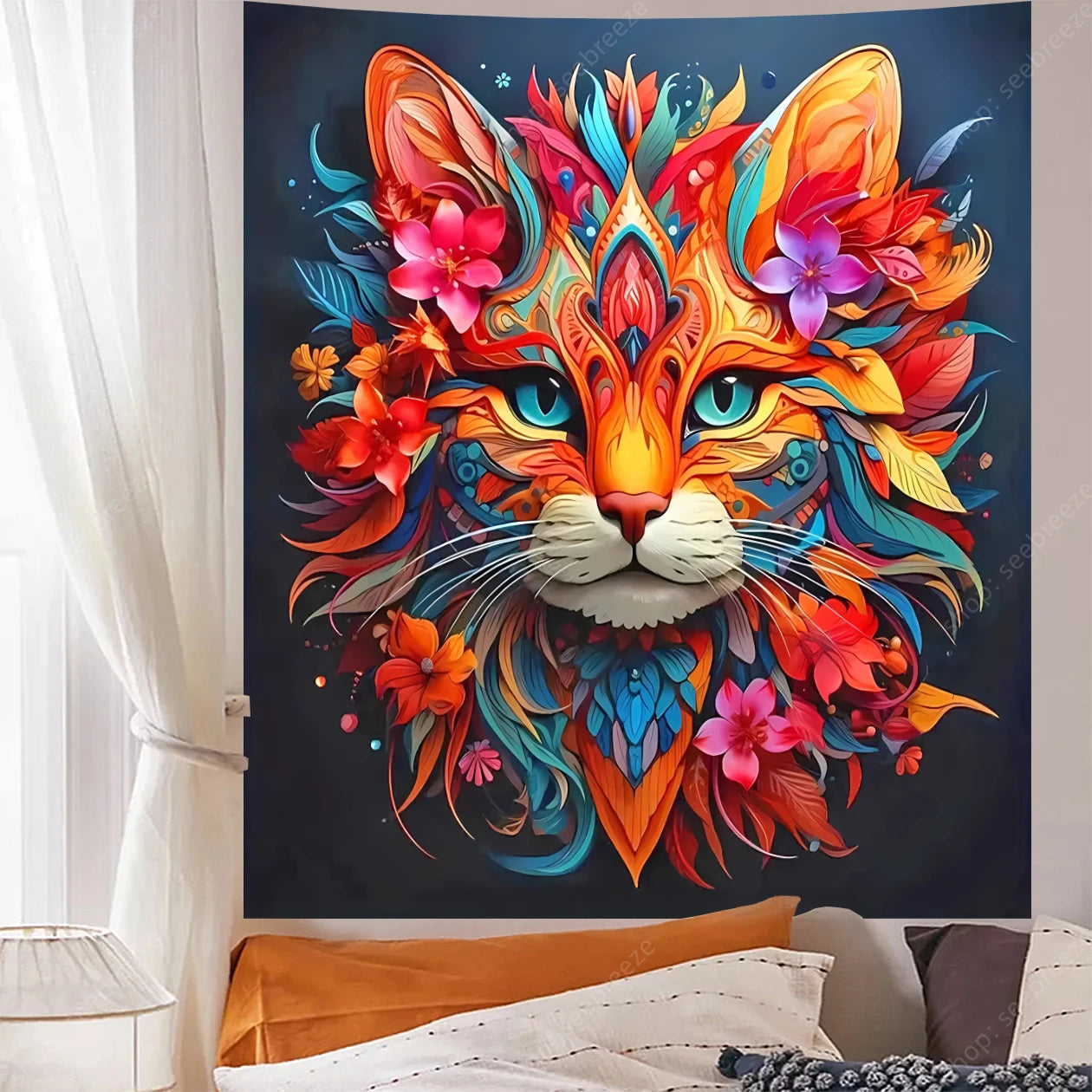 Psychedelic Cute Cat UV Reactive tapestry