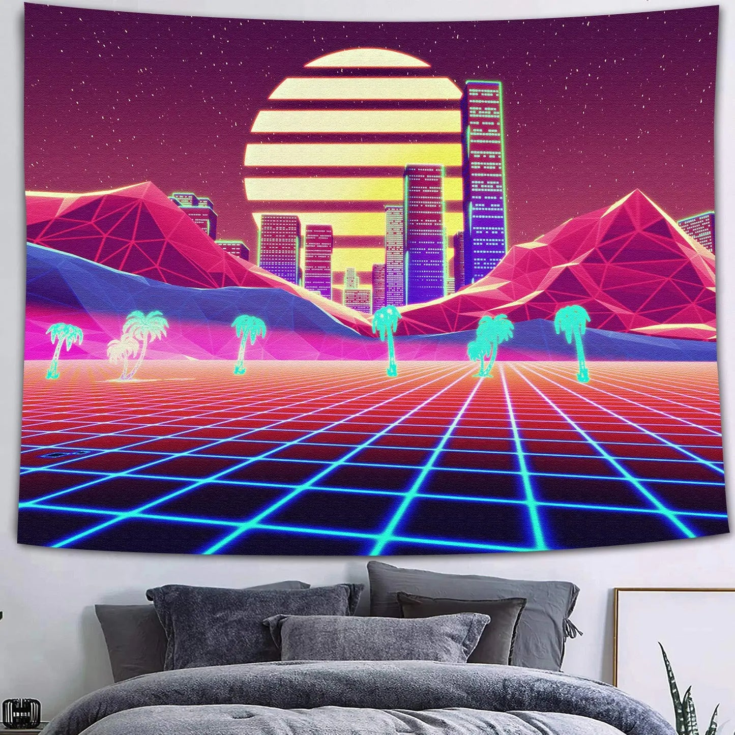 UV reactive cityscape tapestry