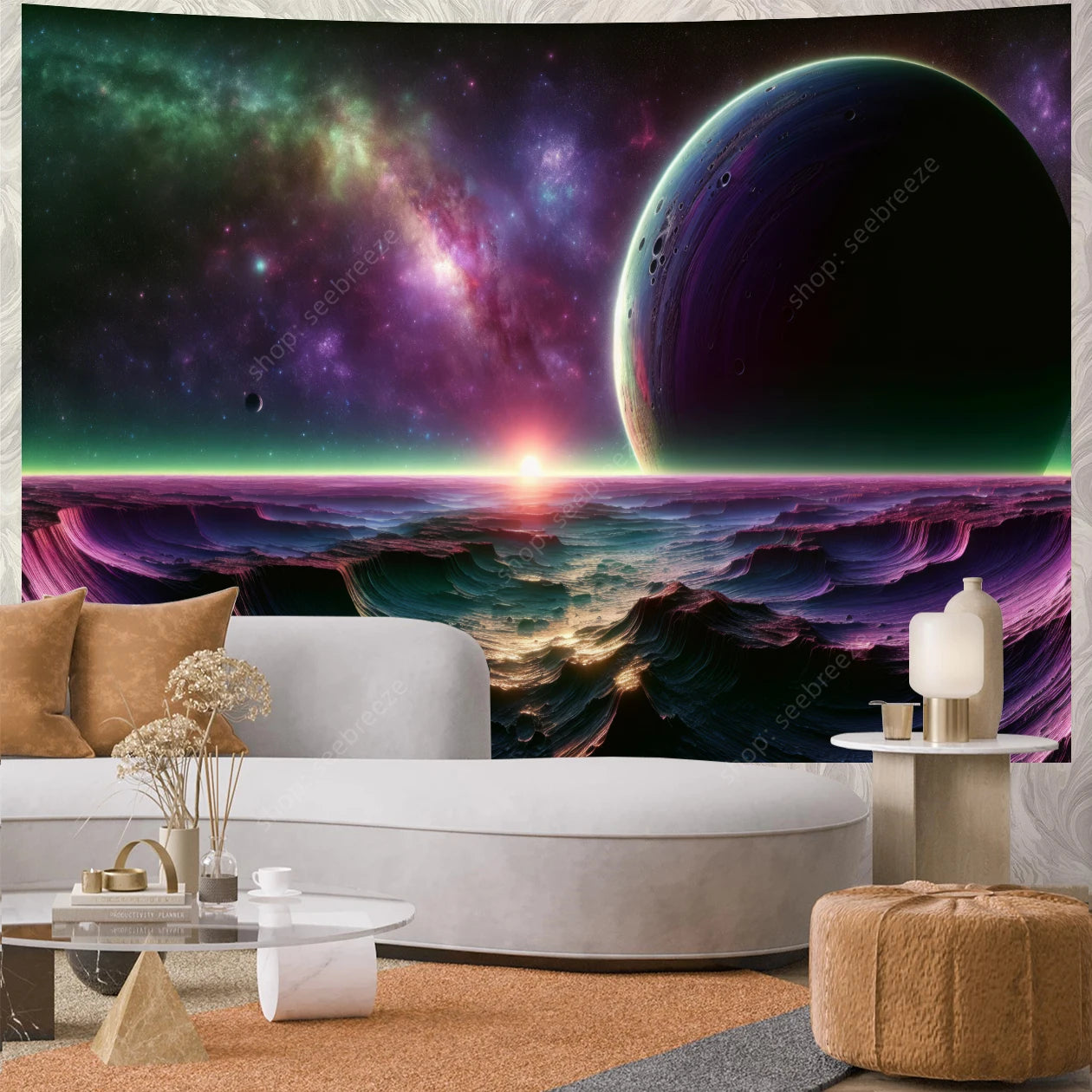 Galaxy Space Landscape UV Reactive Tapestries