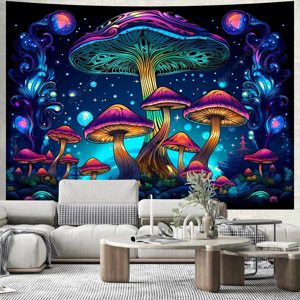 Fantasy Mushroom UV Reactive Tapestries
