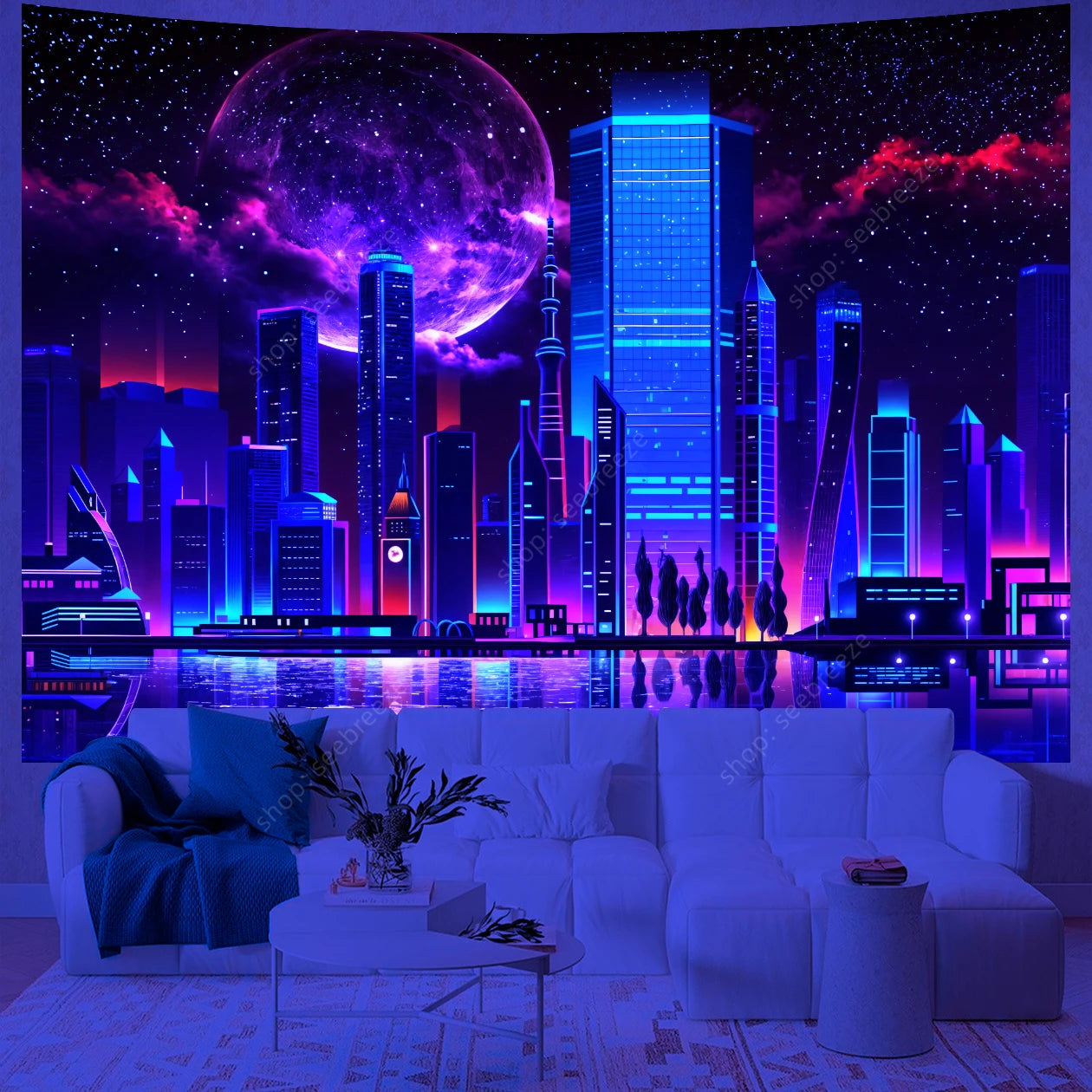 City Skyscrapers UV Reactive Tapestries