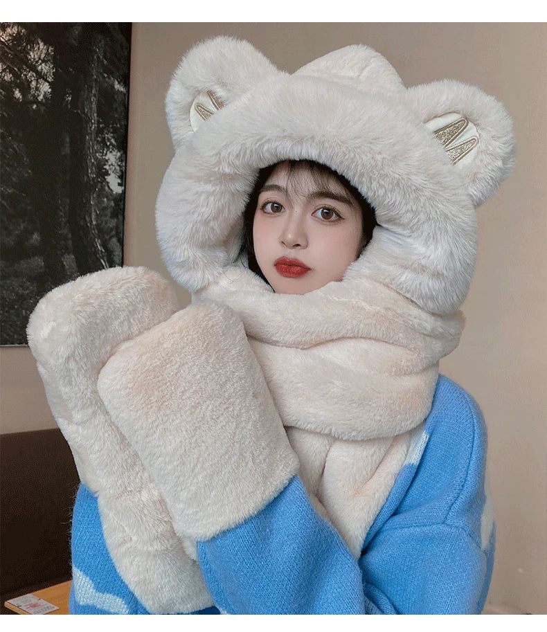 Super Thick Warm Plushie Bear Hooded Scarf