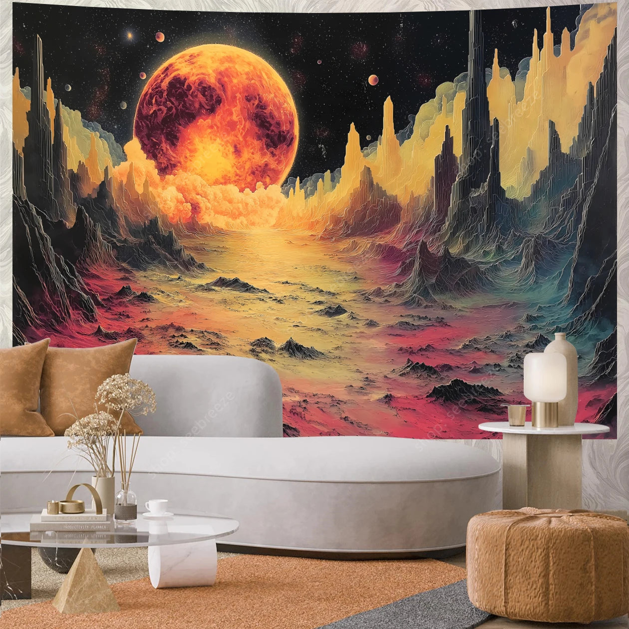 Galaxy Space Landscape UV Reactive Tapestries
