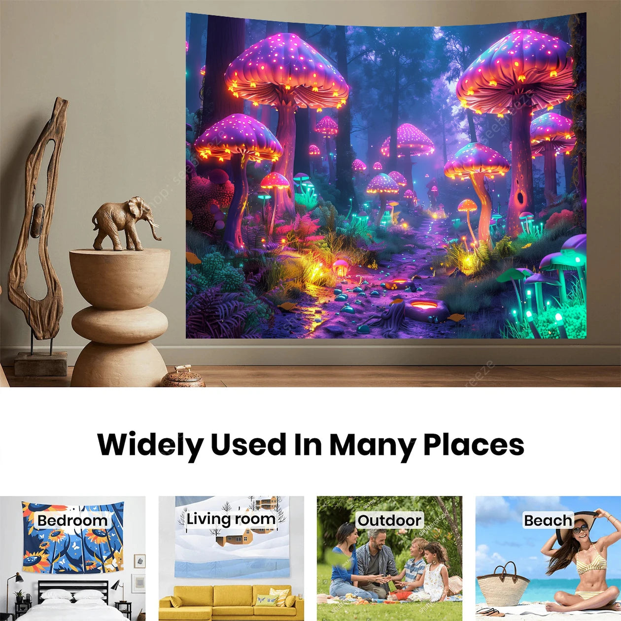 Fantasy Mushroom UV Reactive Tapestries