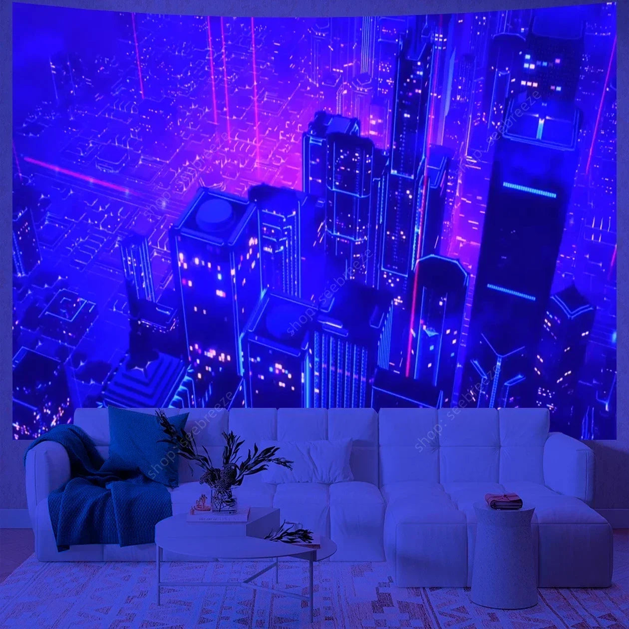 City Skyscrapers UV Reactive Tapestries