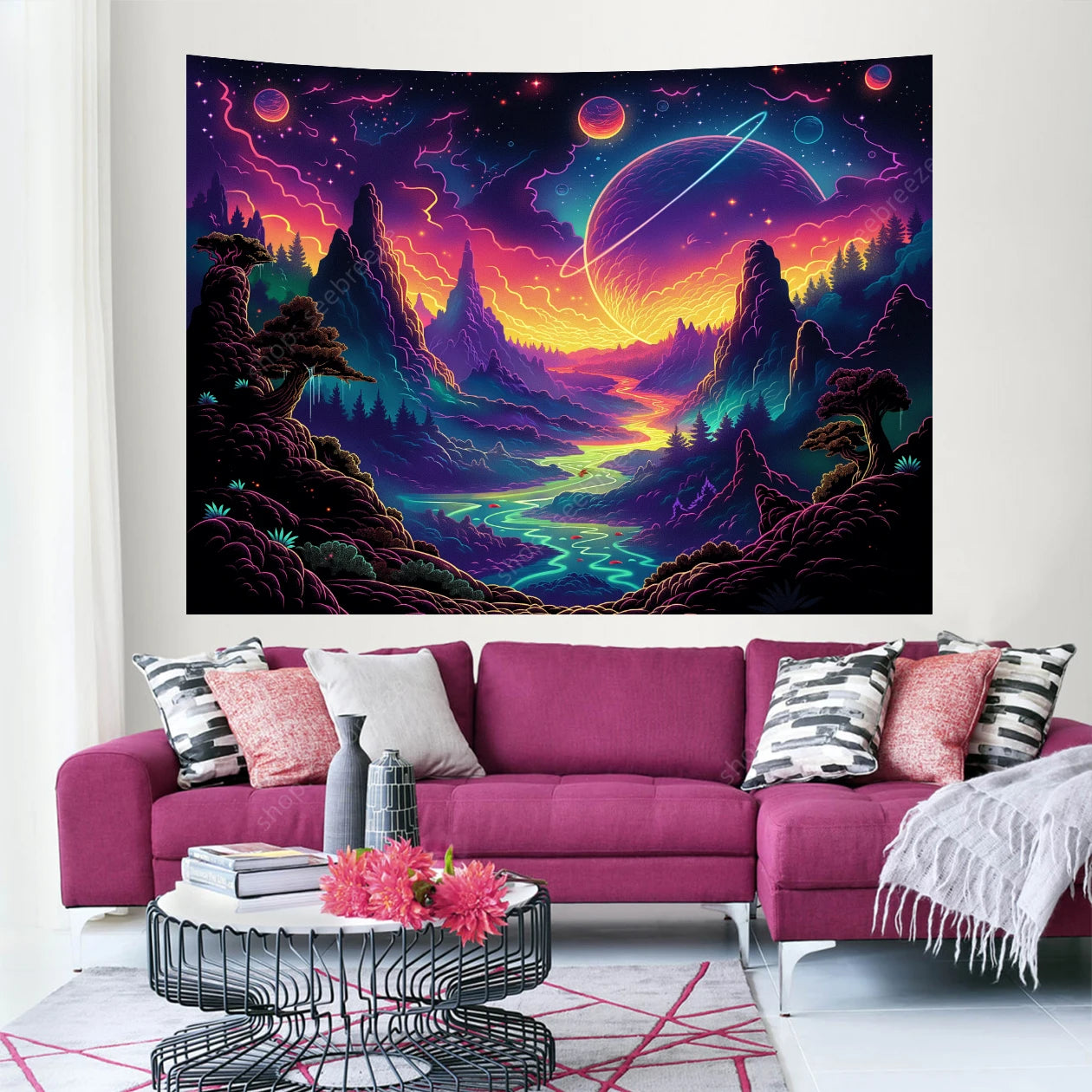Galaxy Space Landscape UV Reactive Tapestries