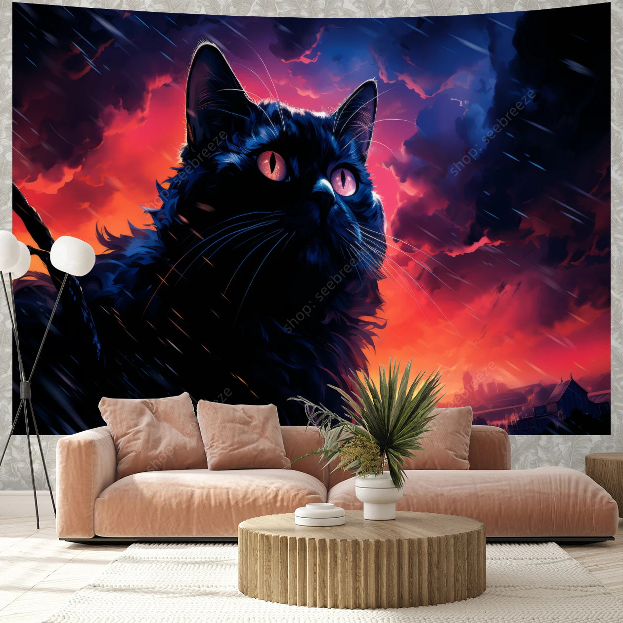 Psychedelic Cute Cat UV Reactive tapestry