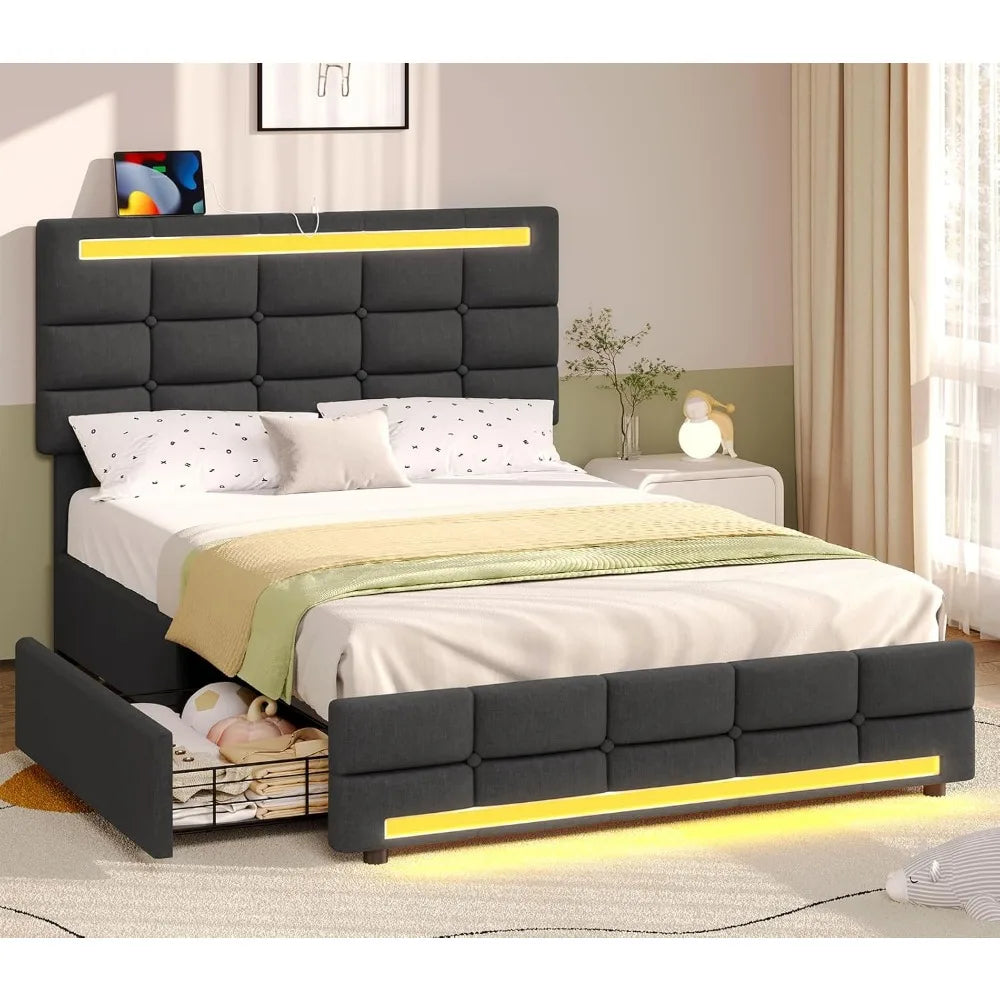 Cushy Bedframe with LED lights and charging station