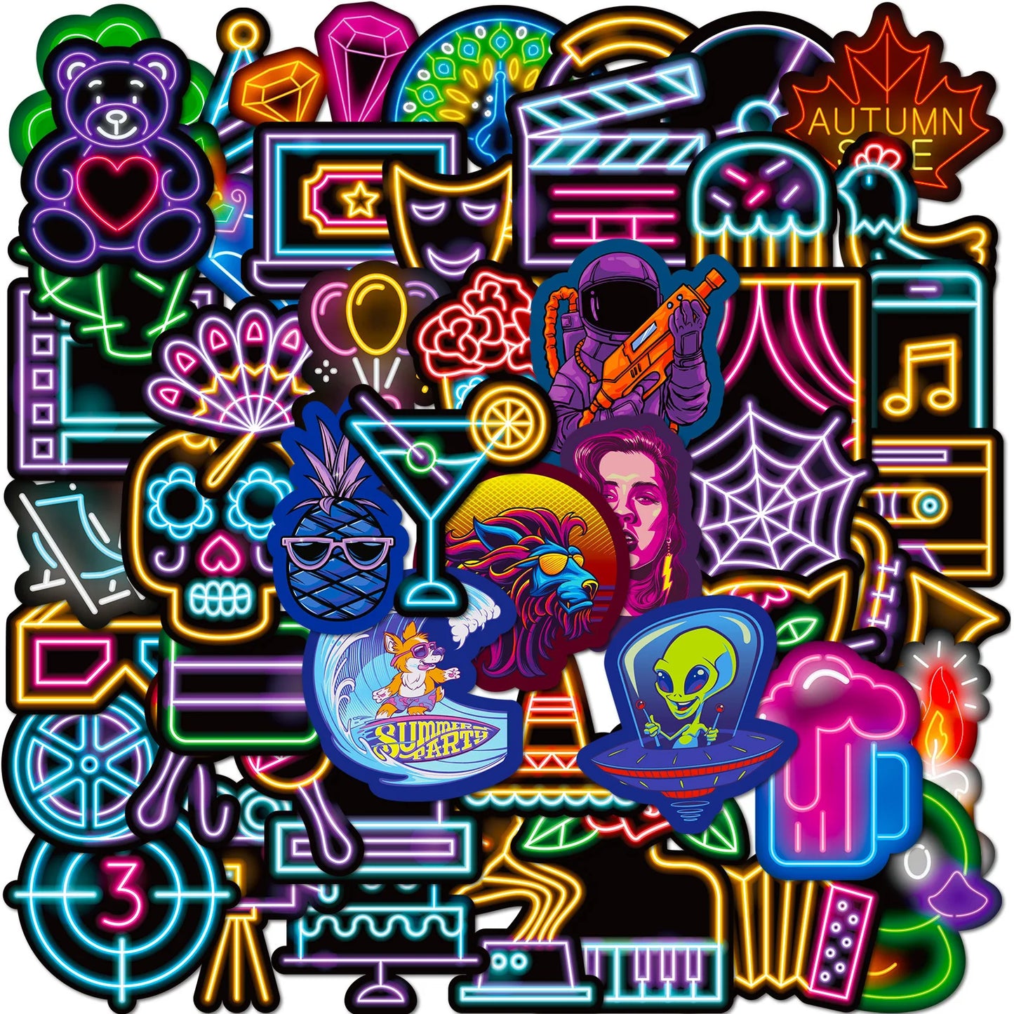 50pcs Cool Neon Graffiti Stickers