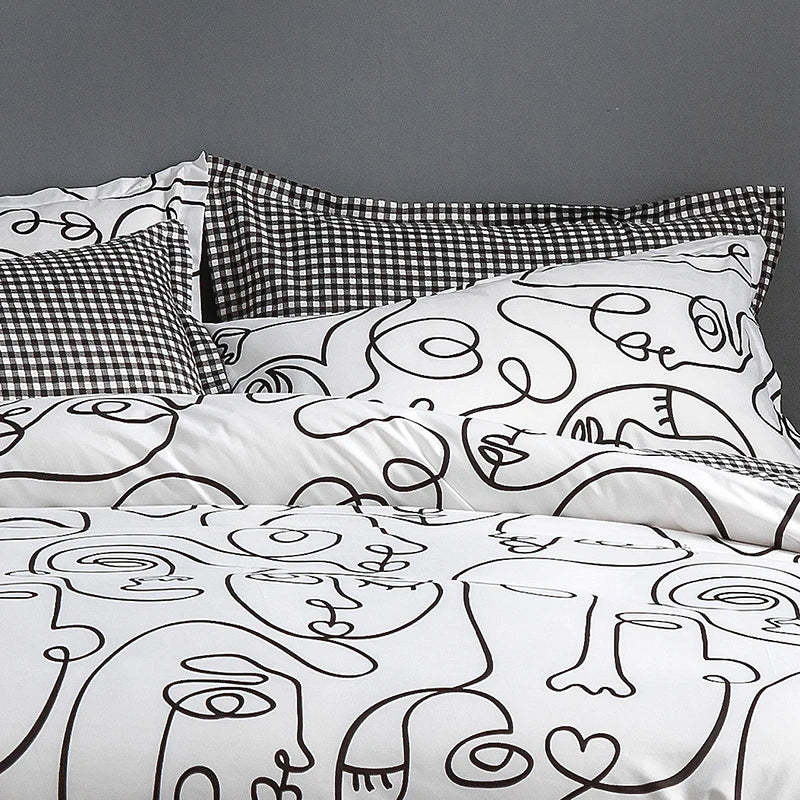 Black White Print Duvet Bed Set