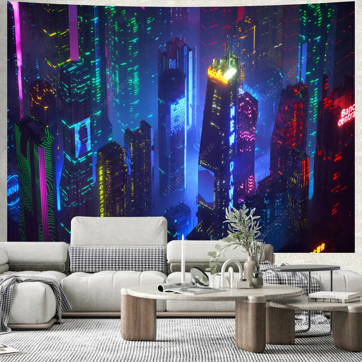 City Skyscrapers UV Reactive Tapestries