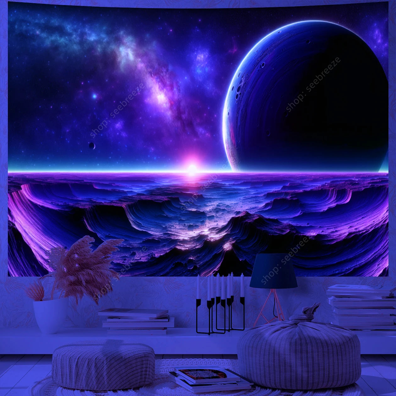 Galaxy Space Landscape UV Reactive Tapestries