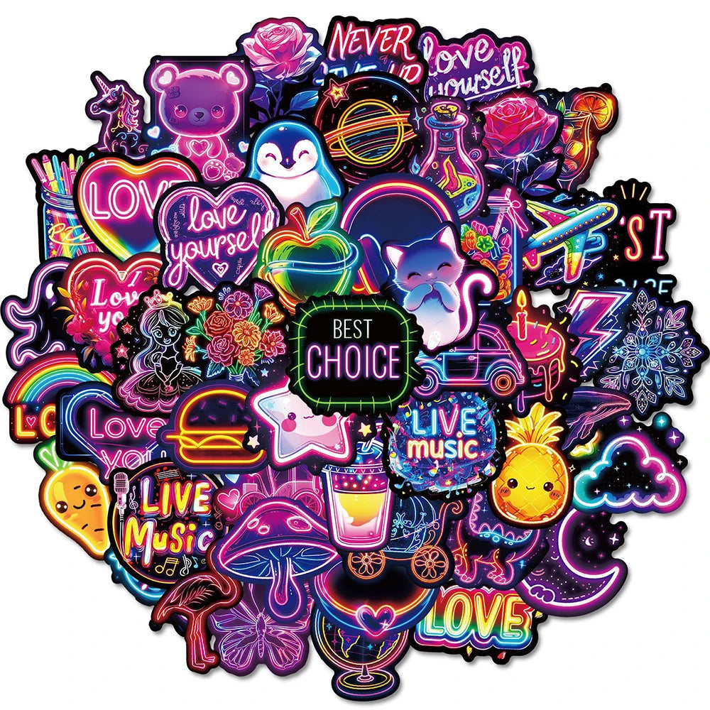 10/30/50pcs Cool Neon Light Stickers