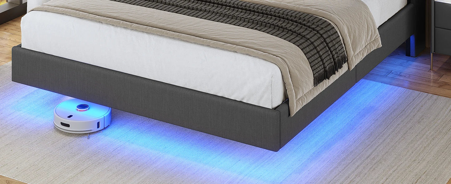 Floating Bedframe with extra Storage and Charging Station