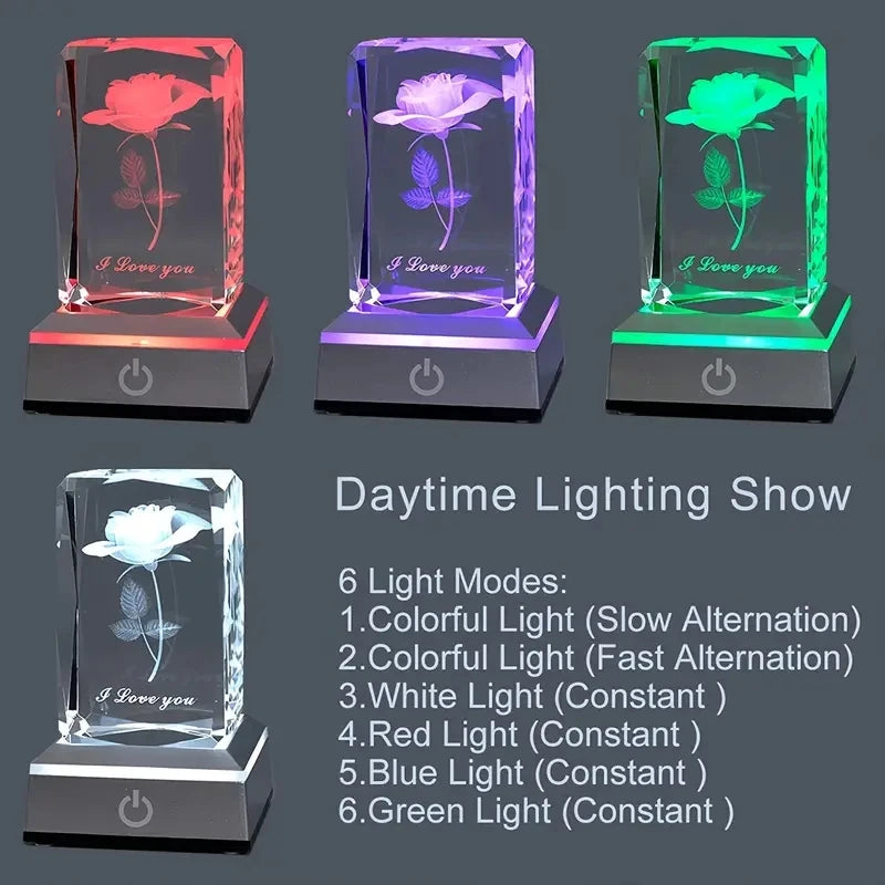 3D Rose Crystal LED Colorful Night Light