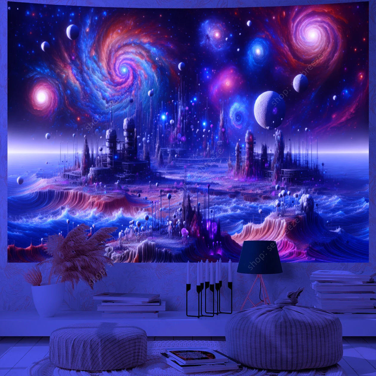 Galaxy Space Landscape UV Reactive Tapestries