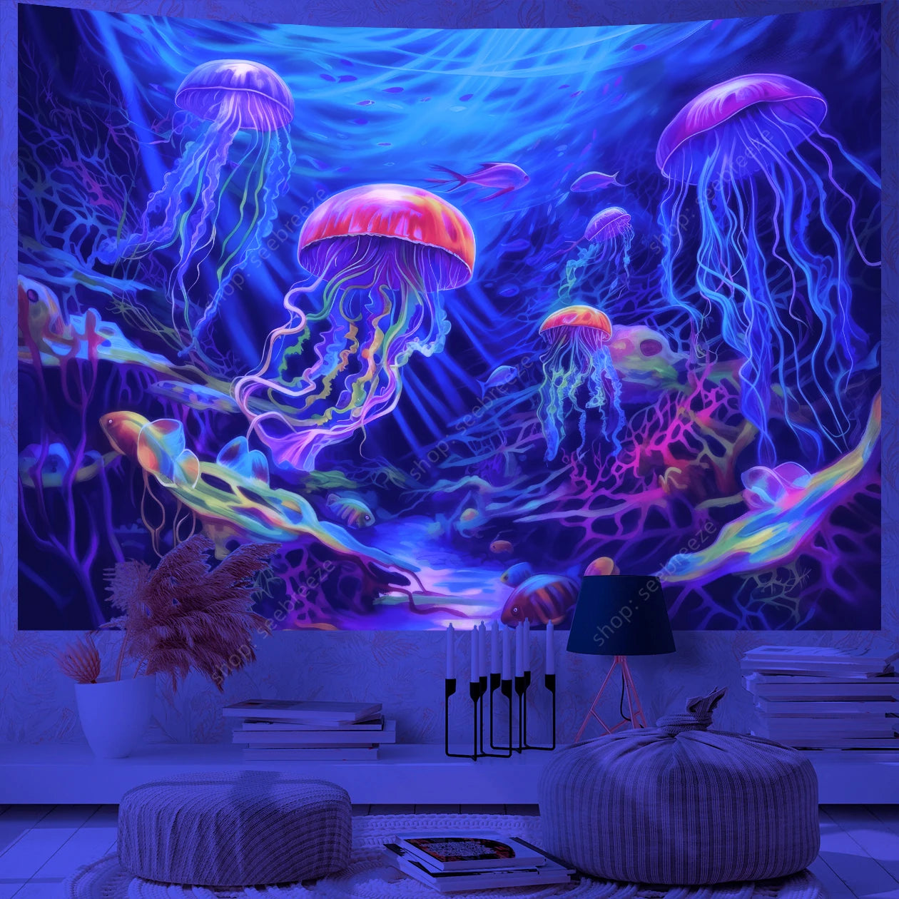 Jellyfish UV Reactive Tapestries