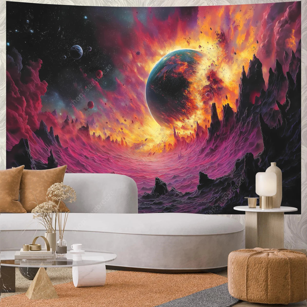 Galaxy Space Landscape UV Reactive Tapestries