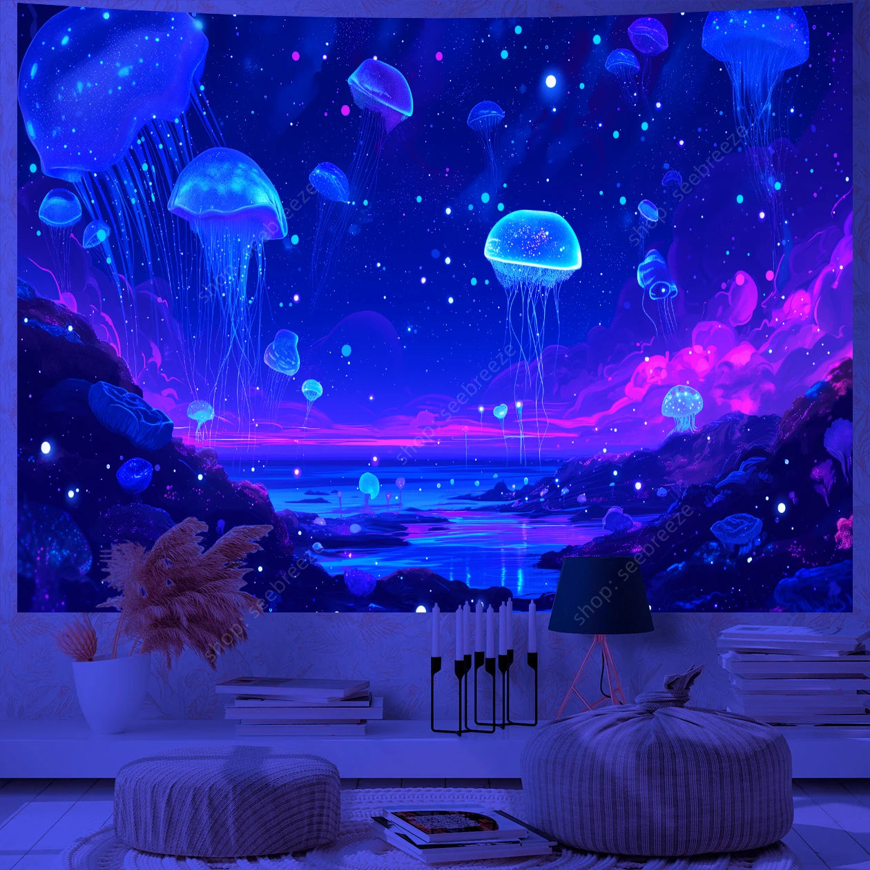 Jellyfish UV Reactive Tapestries