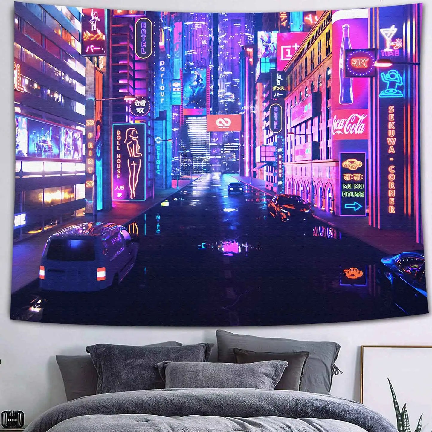 UV reactive cityscape tapestry