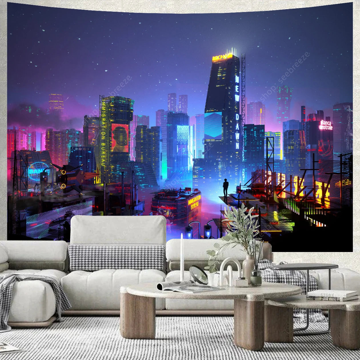City Skyscrapers UV Reactive Tapestries